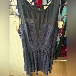 Rewind Fit And Flare Dress Size Large Sheer Mesh Lace Short Blue Black whimsy